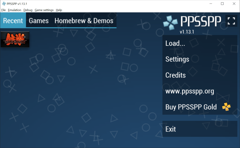 PPSSPP Main screen