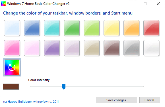 Windows 7 Home Basic Color Changer Main window