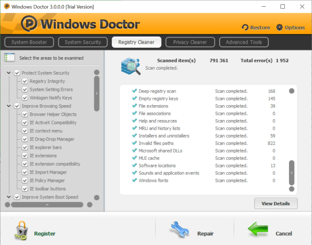 Windows Doctor Registry cleaner