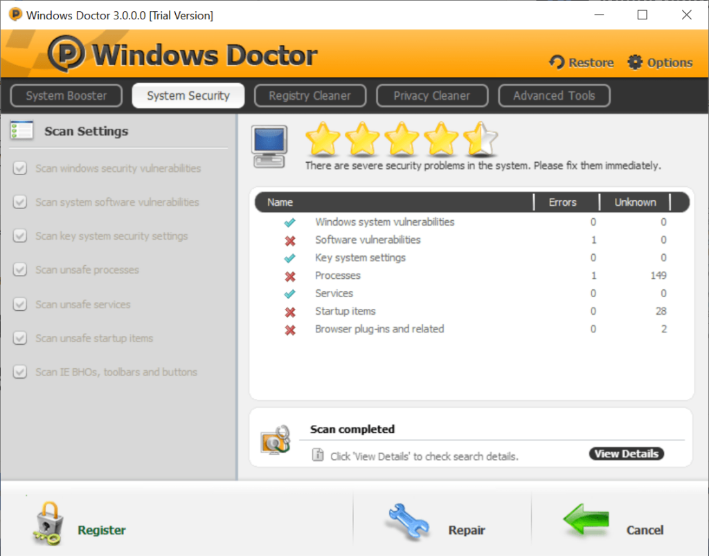 Windows Doctor System security