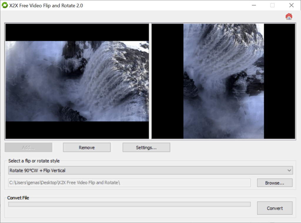 X2X Free Video Flip and Rotate Conversion process