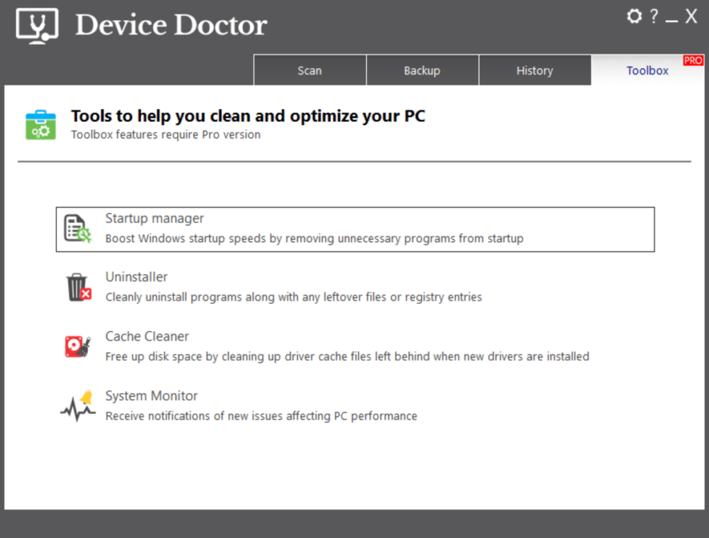 Device Doctor Optimization tools