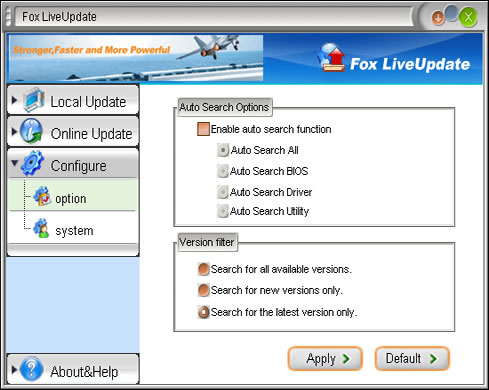 FOX LiveUpdate Auto search parameters