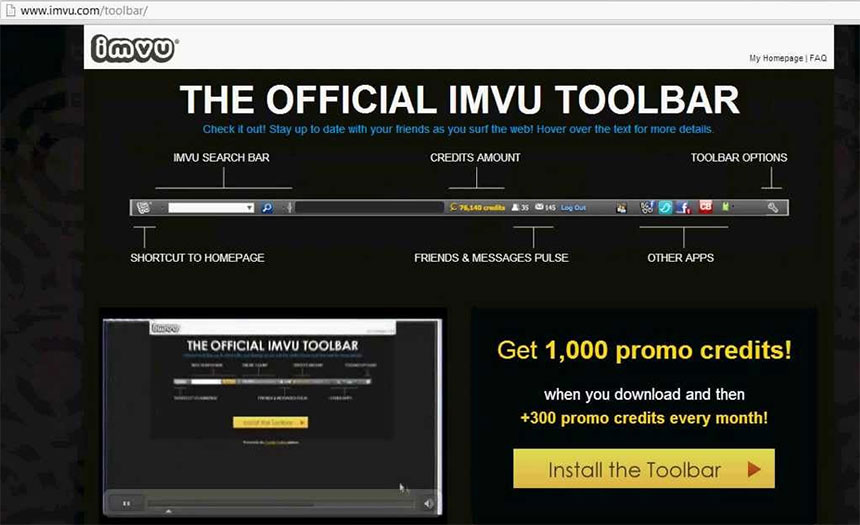 IMVU Toolbar Main components