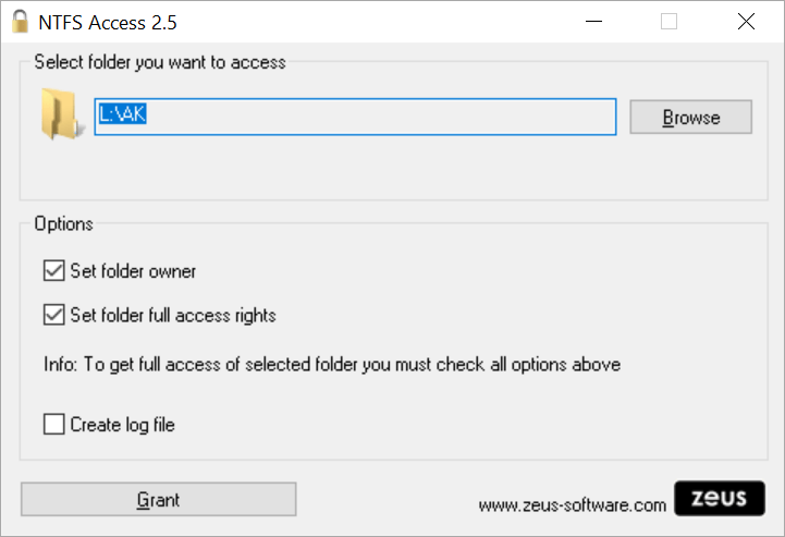 NTFS Access Main interface