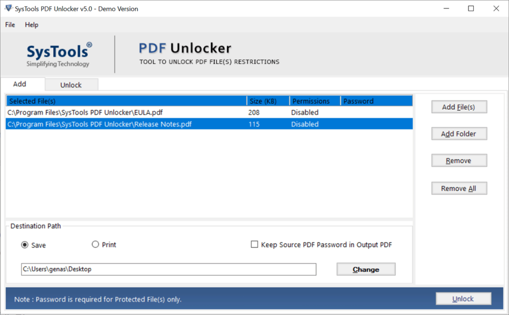 PDF Unlocker Adding documents