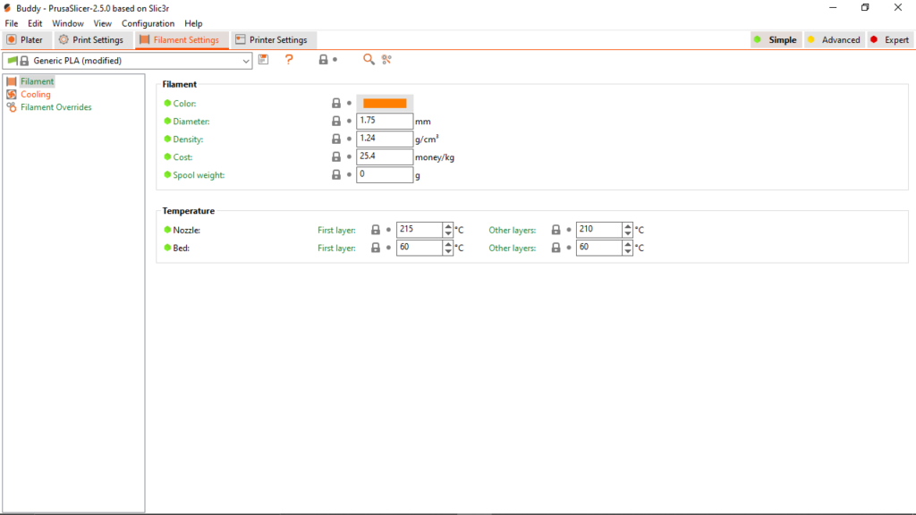 PrusaSlicer Filament settings
