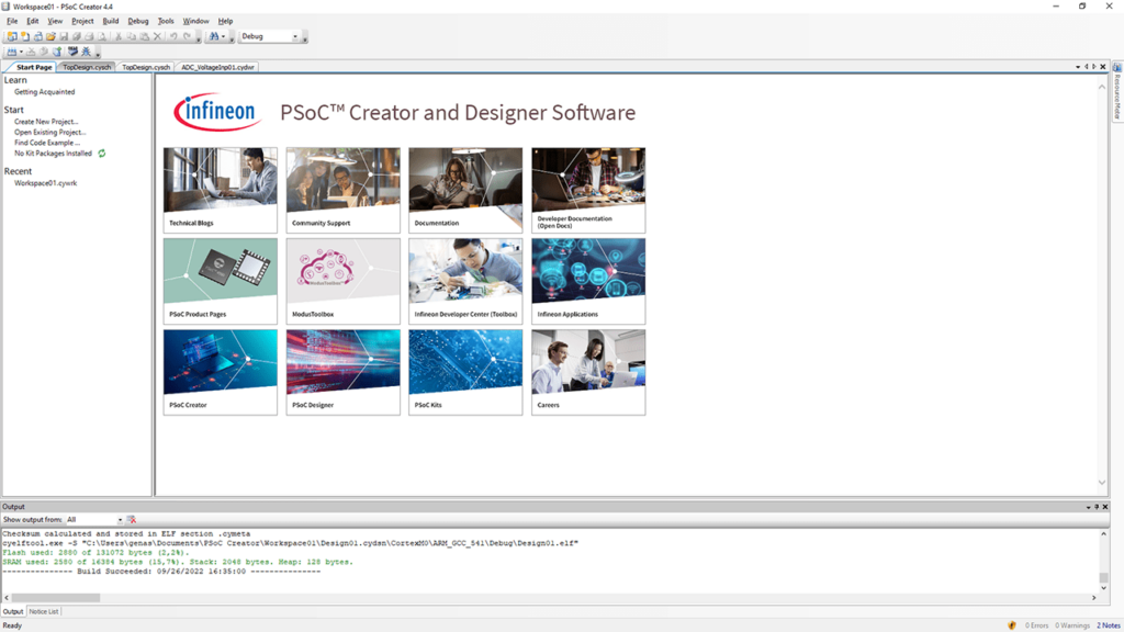 PSoC Creator Start page