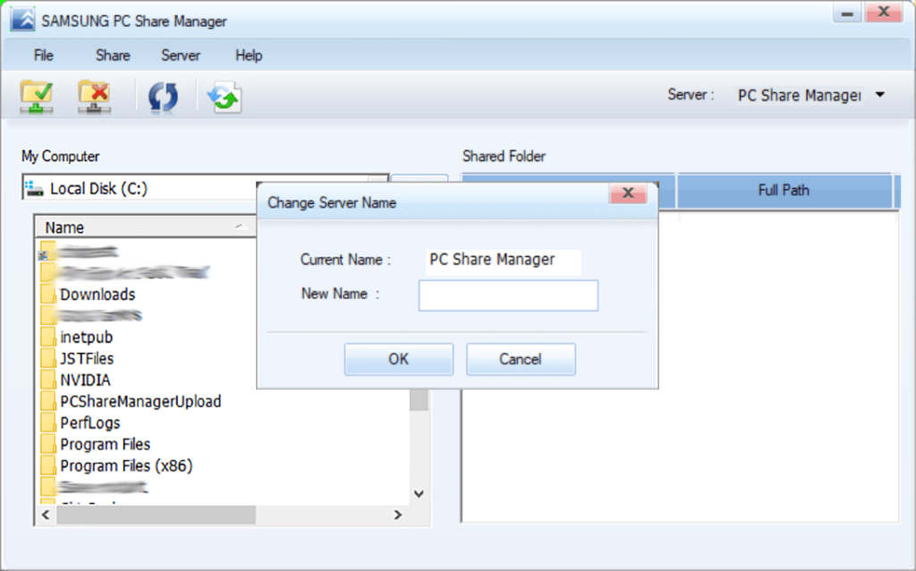 Samsung PC Share Manager Server name