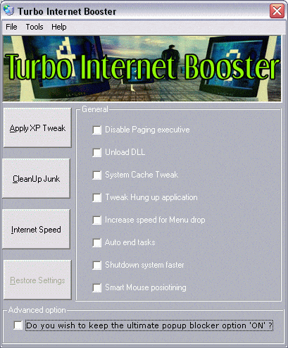 Turbo Internet Booster Available tweaks