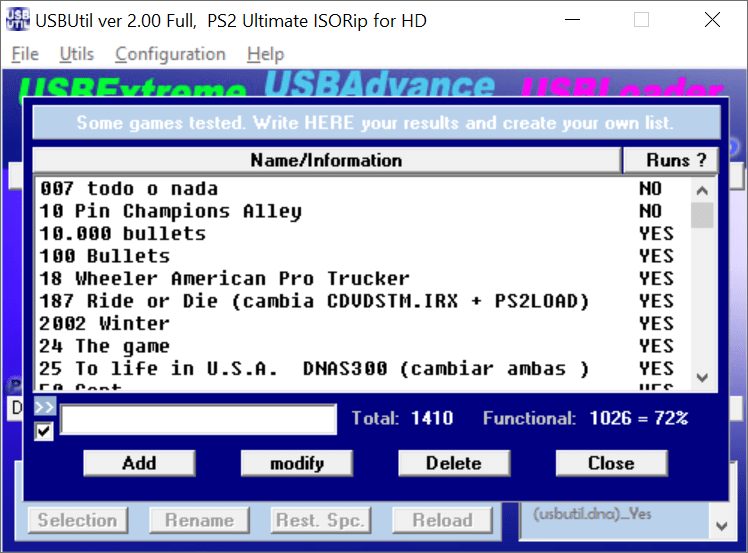 USBUtil Compatible titles