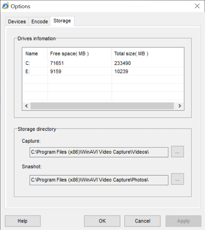 WinAVI Video Capture Storage