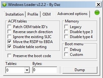 Windows 7 Loader Advanced options