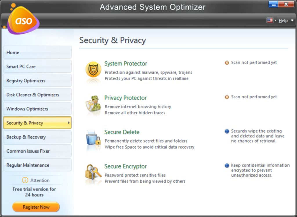 Advanced System Optimizer Security parameters