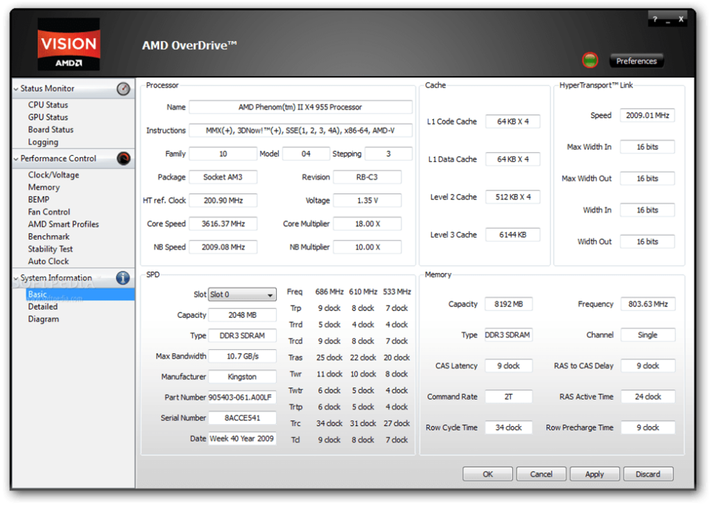 AMD Overdrive Processor information