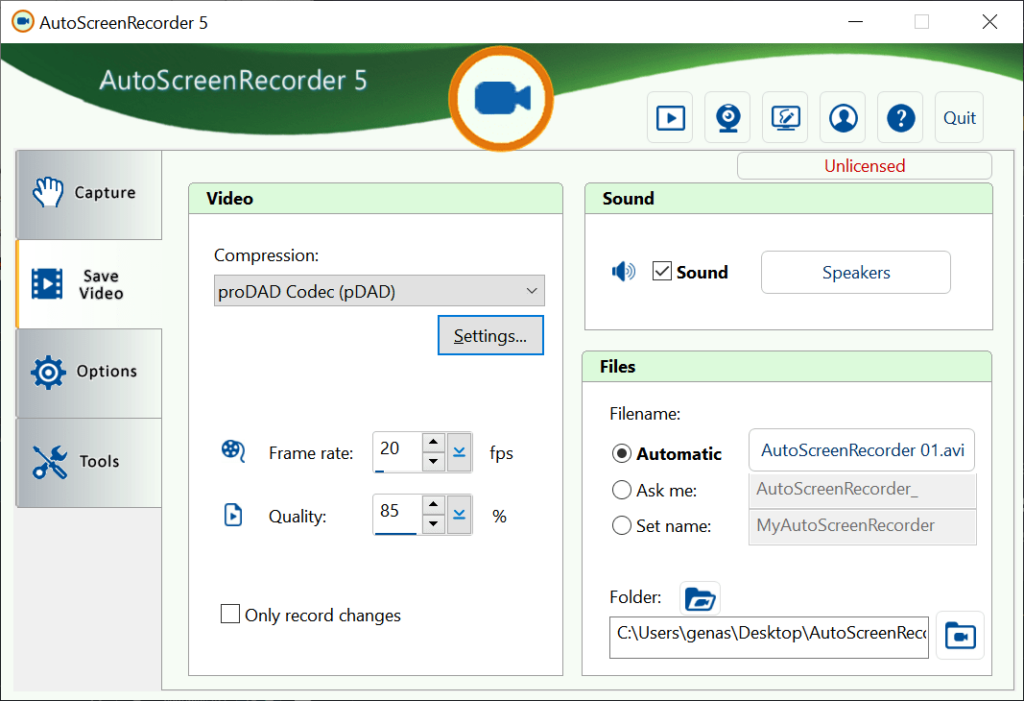 AutoScreenRecorder Video settings