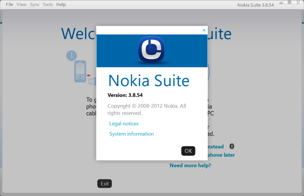 Nokia Suite About screen