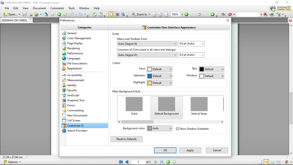 PDF XChange Viewer Customize interface appearance