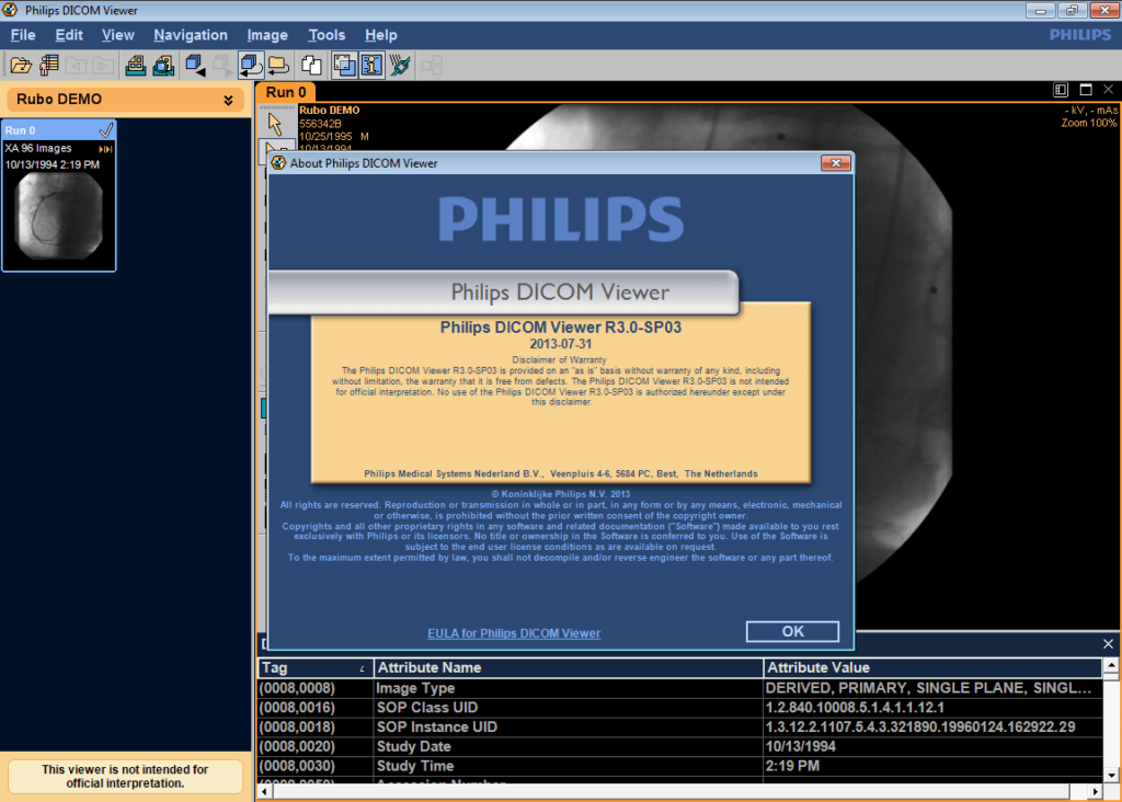 Philips DICOM Viewer About screen