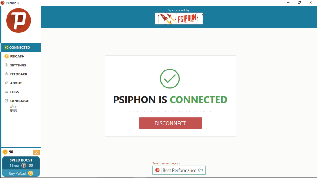 Psiphon Connection tab