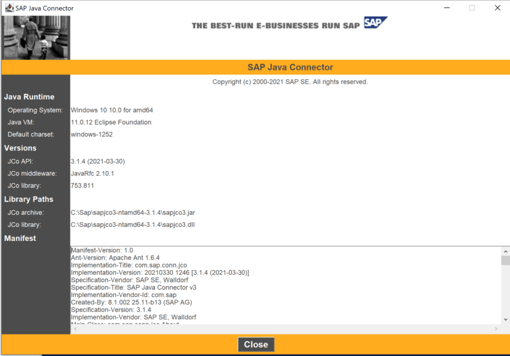  SAP Java Connector System information