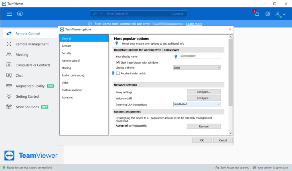 TeamViewer General options