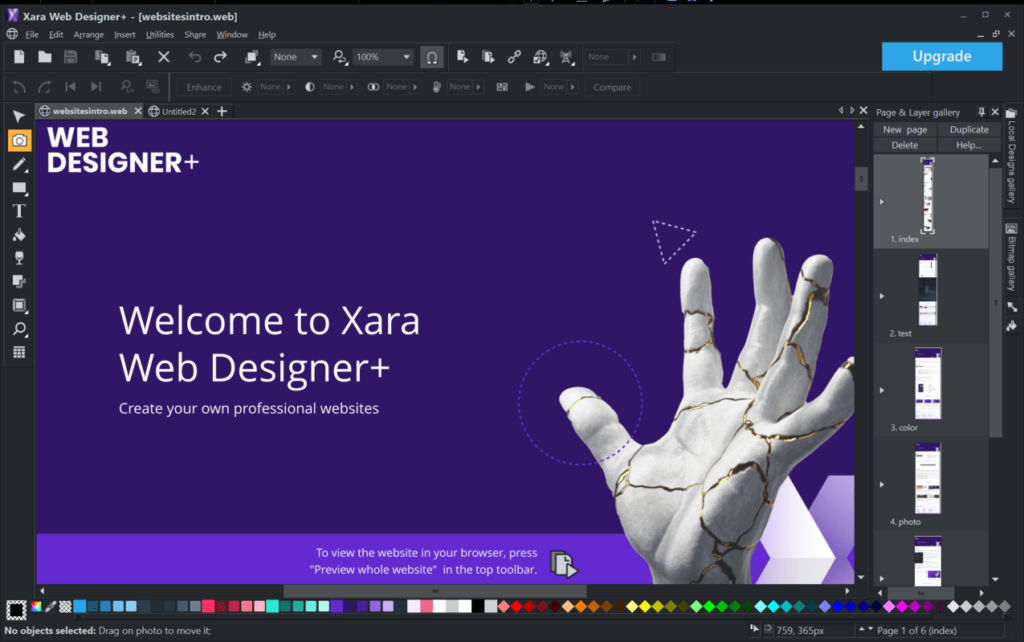 Xara WebStyle Welcome page