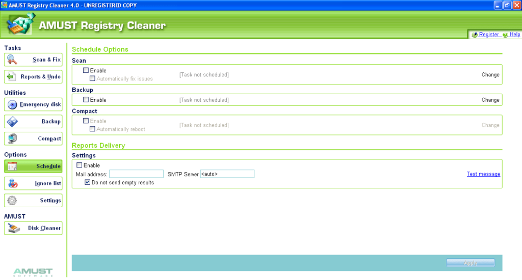 Amust Registry Cleaner Schedule options