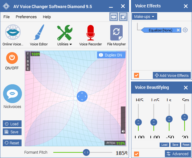 AV Voice Changer Diamond Voice effect controls
