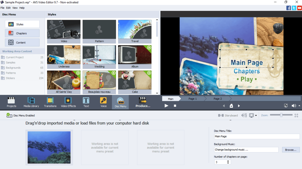 AVS Video Editor Design a disc menu