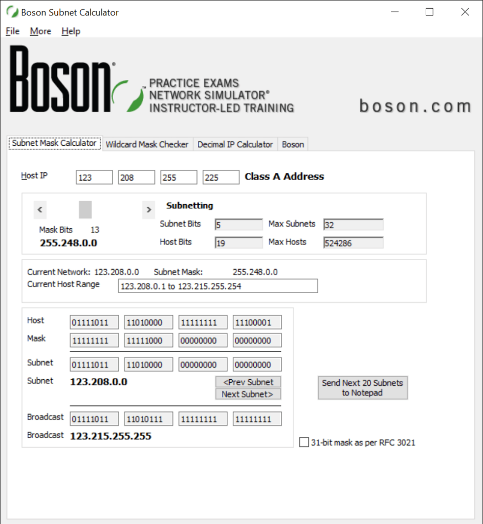 Boson Subnet Calculator Main page