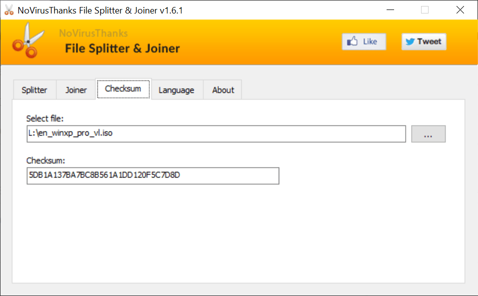 File Splitter and Joiner Checksum calculation