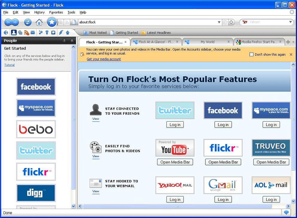 Flock Browser Welcome page