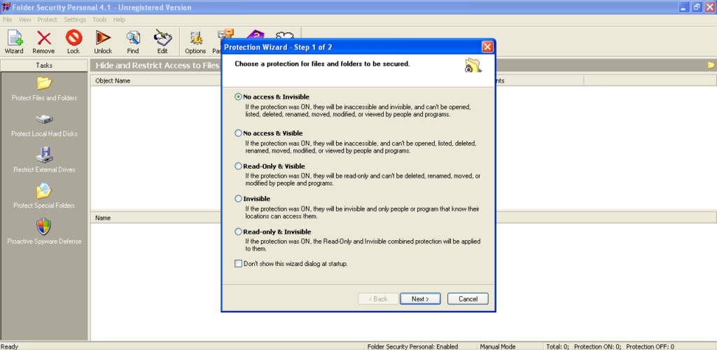 Folder Security Personal Protection wizard