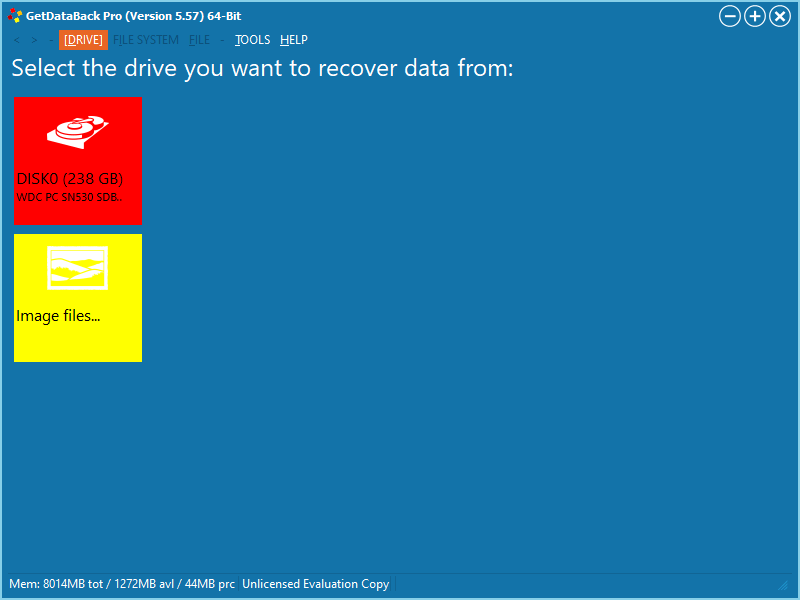 GetDataBack for NTFS Select the drive