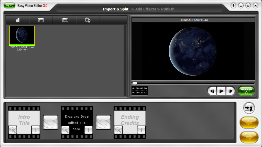 Honestech Easy Video Editor Import and split clips