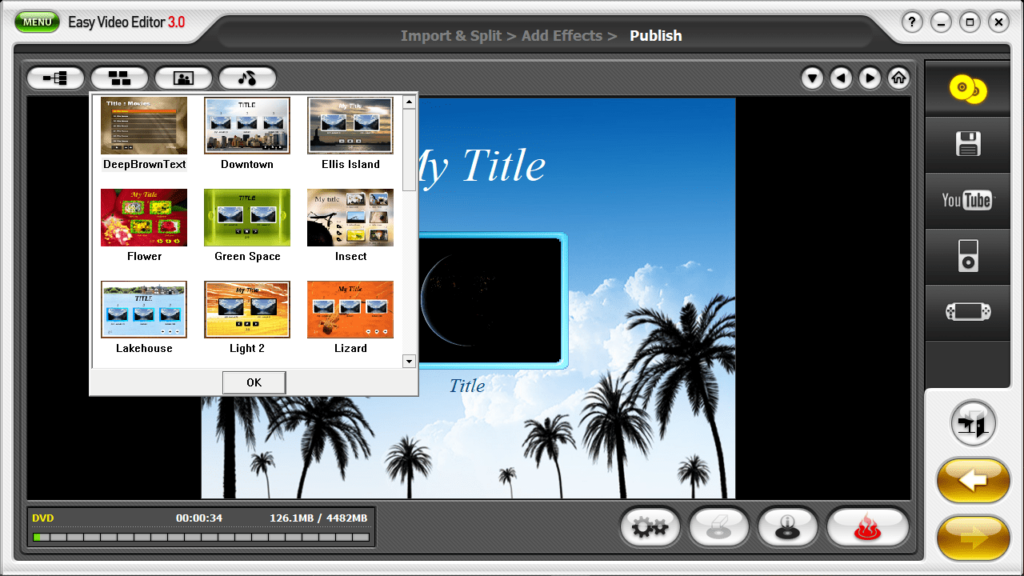 Honestech Easy Video Editor Choose theme and publish