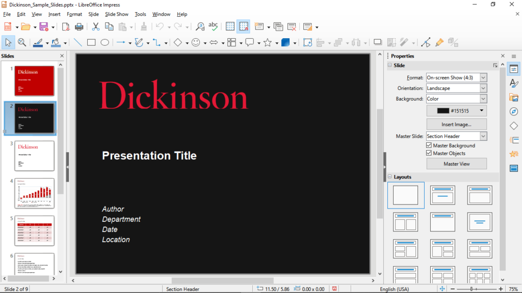 LibreOffice Presentation properties