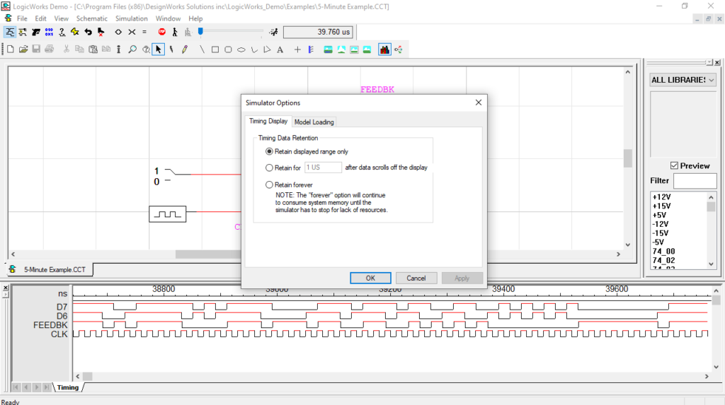 LogicWorks Adjust timing display