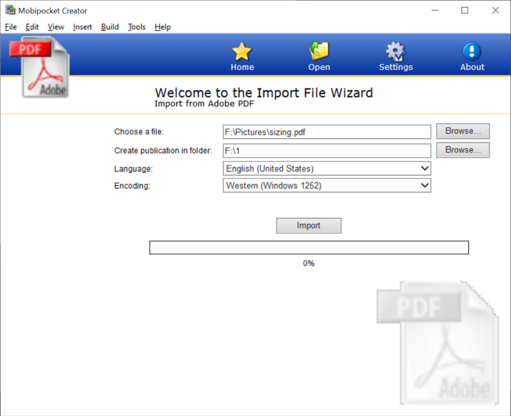 Mobipocket Creator File import