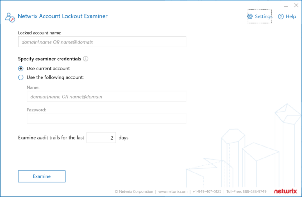Netwrix Account Lockout Examiner Account details