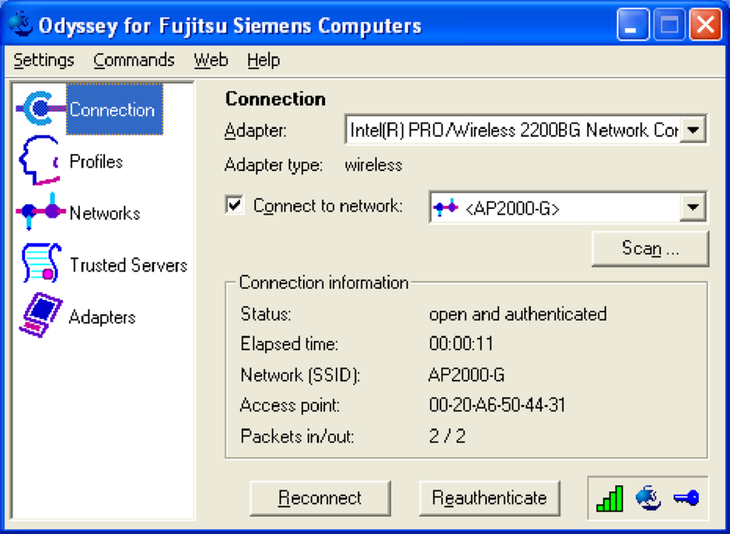 Odyssey Client for Fujitsu Siemens Computers Connection parameters