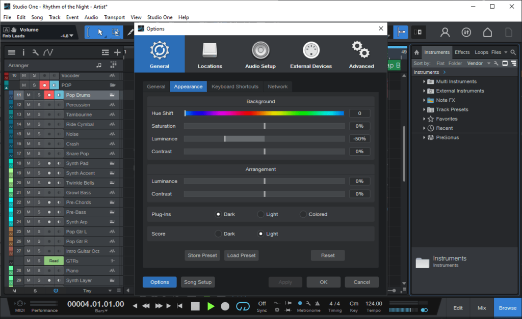 Presonus Studio One Interface settings