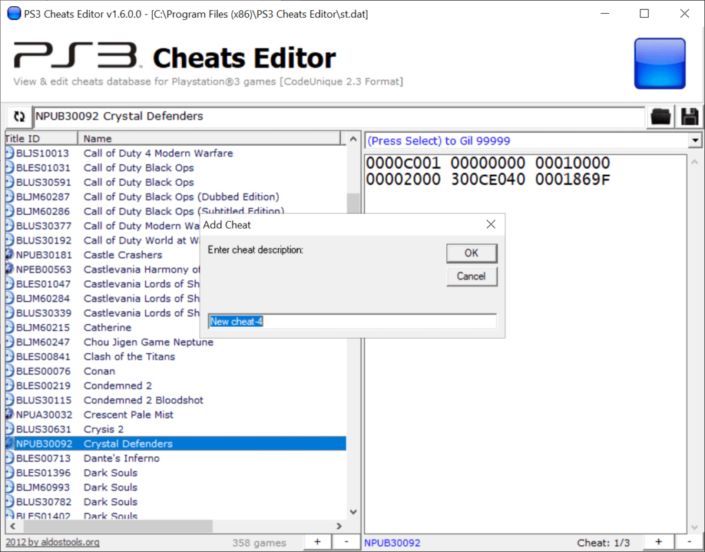 PS3 Cheats Editor إضافة غش جديدة