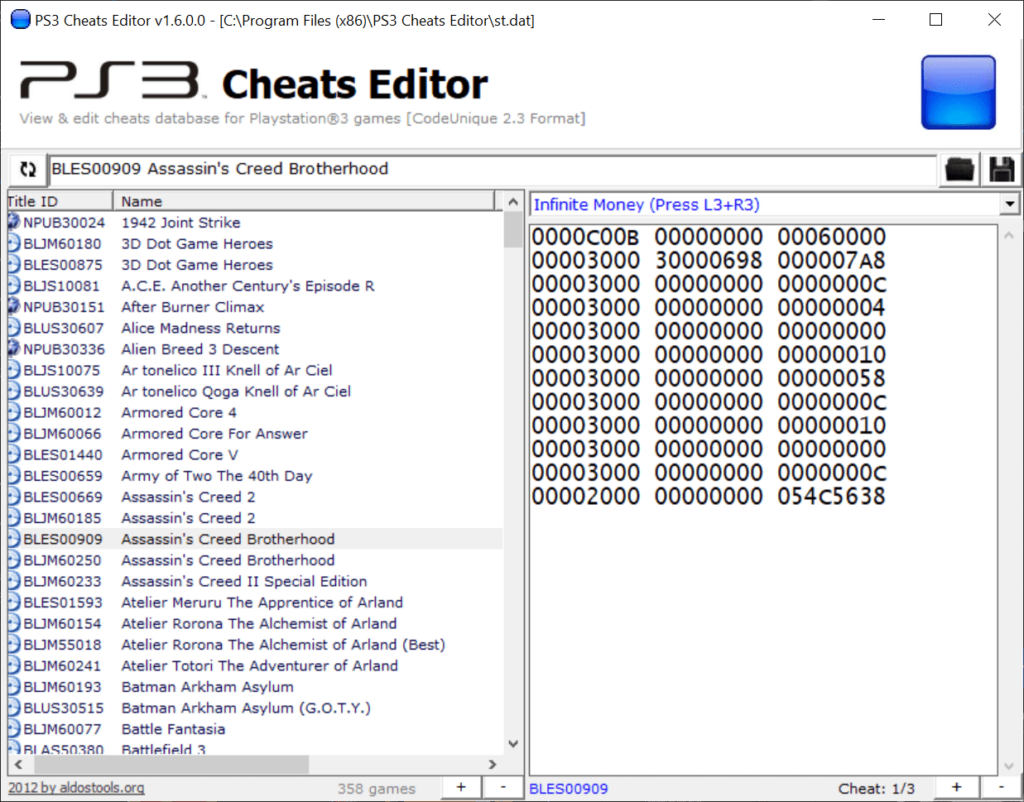 PS3 Cheats Editor editor de base de datos