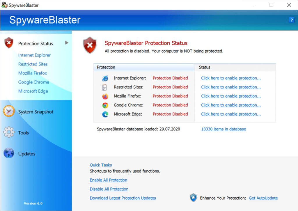 SpywareBlaster Browser protection