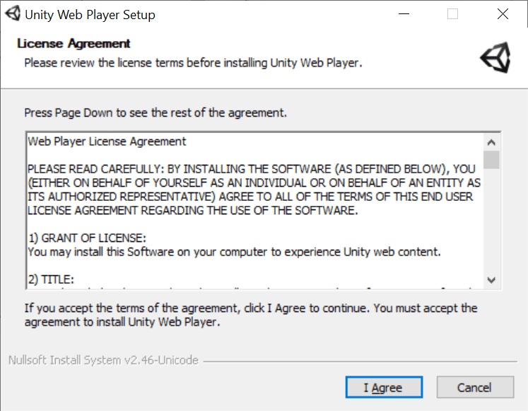 Unity Web Player License agreement