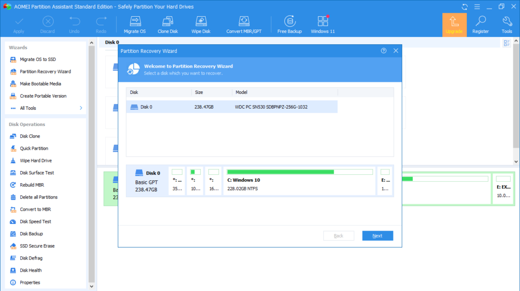Aomei Partition Assistant Partition recover wizard