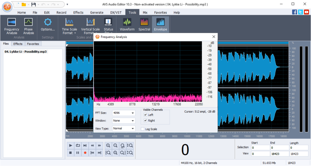 AVS Audio Editor Frequency analysis