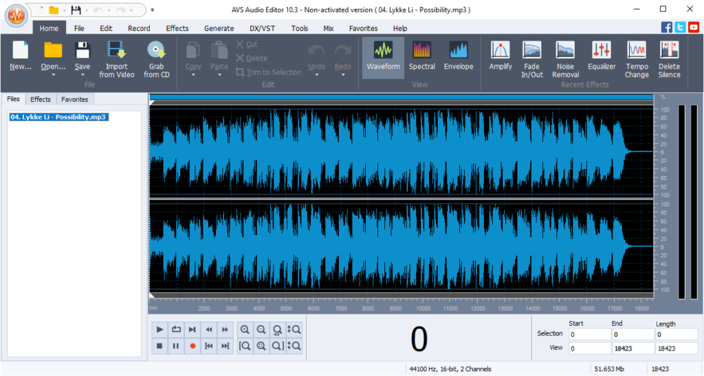 AVS Audio Editor Waveform view